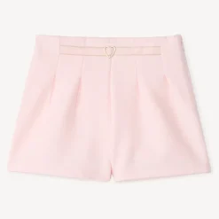 Korte unicolor twill broek met stoffen riem meisjes
