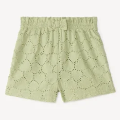 Korte uni met broderie anglaise en een leuke strik voor babymeisjes