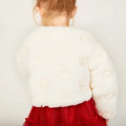 Kort gewatteerd vest in namaakbont met 3D rozetten voor babymeisje