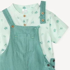 Kort set van 2 stukken met mao-kraag shirt en tuinbroek voor babyjongen