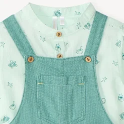 Kort set van 2 stukken met mao-kraag shirt en tuinbroek voor babyjongen