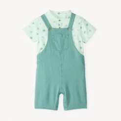 Kort set van 2 stukken met mao-kraag shirt en tuinbroek voor babyjongen
