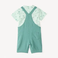 Kort set van 2 stukken met mao-kraag shirt en tuinbroek voor babyjongen