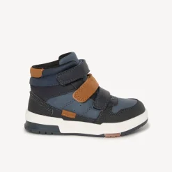Laarsjes marine mosterd met drievoudige velcro jongens