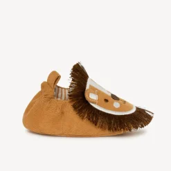 Laarsjes van ribfluweel met leeuwmotief voor babyjongens
