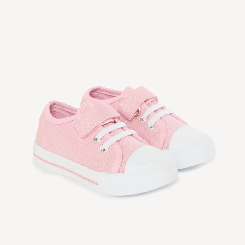 Lage canvas sneakers in glinsterend lila met klittenband en veters meisjes
