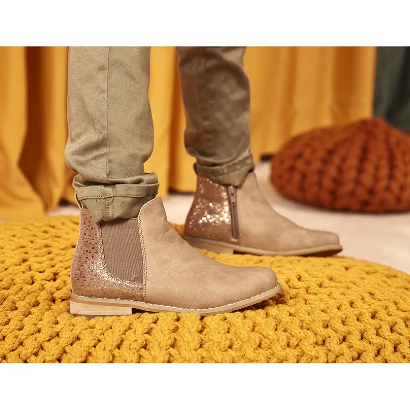 Lage laarzen van bicolor camel met glanzend effect meisjes