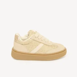 Lage meisjes sneakers met een luipaardprint, elastische veters en rits.