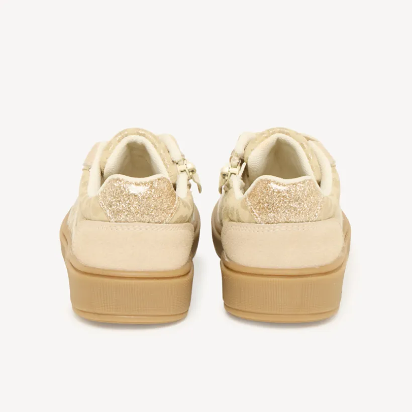 Lage meisjes sneakers met een luipaardprint, elastische veters en rits.