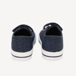 Lage sneakers in marineblauw met klittenband en elastieken voor baby meisjes.