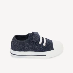 Lage sneakers in marineblauw met klittenband en elastieken voor baby meisjes.