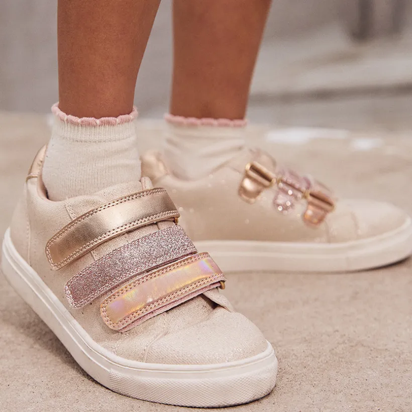 Lage sneakers met metallic en glinsterende pailletten meisjes