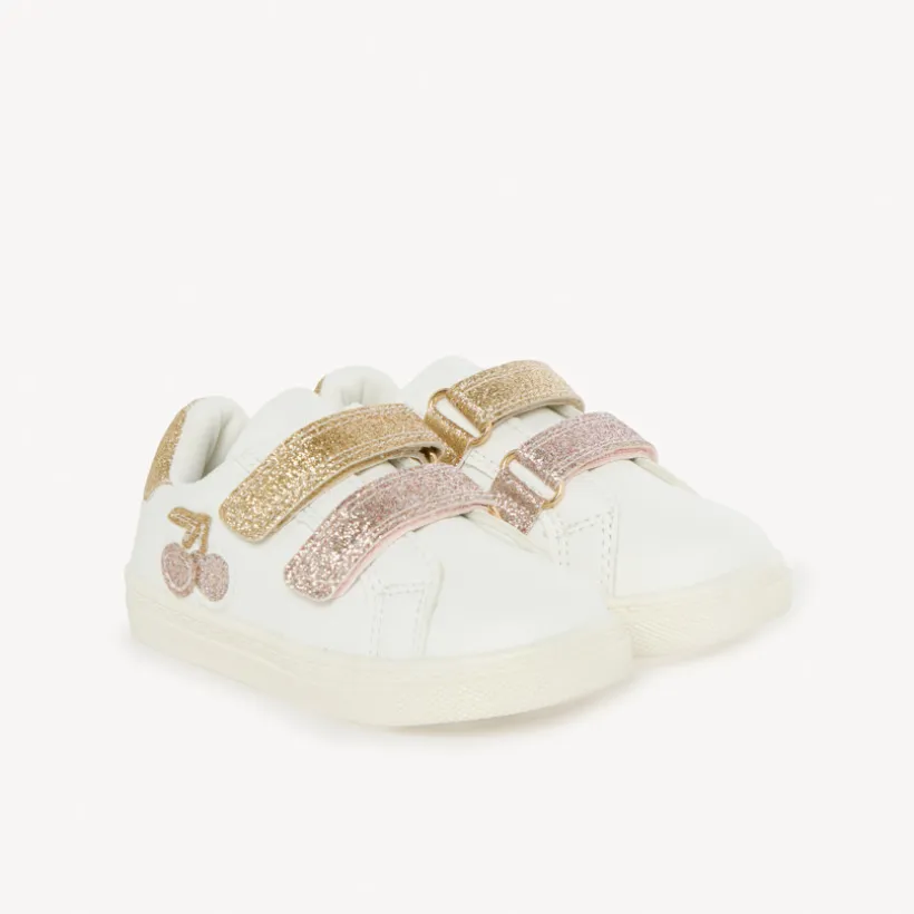 Lage sneakers met pailletten en dubbele velcro meisjes