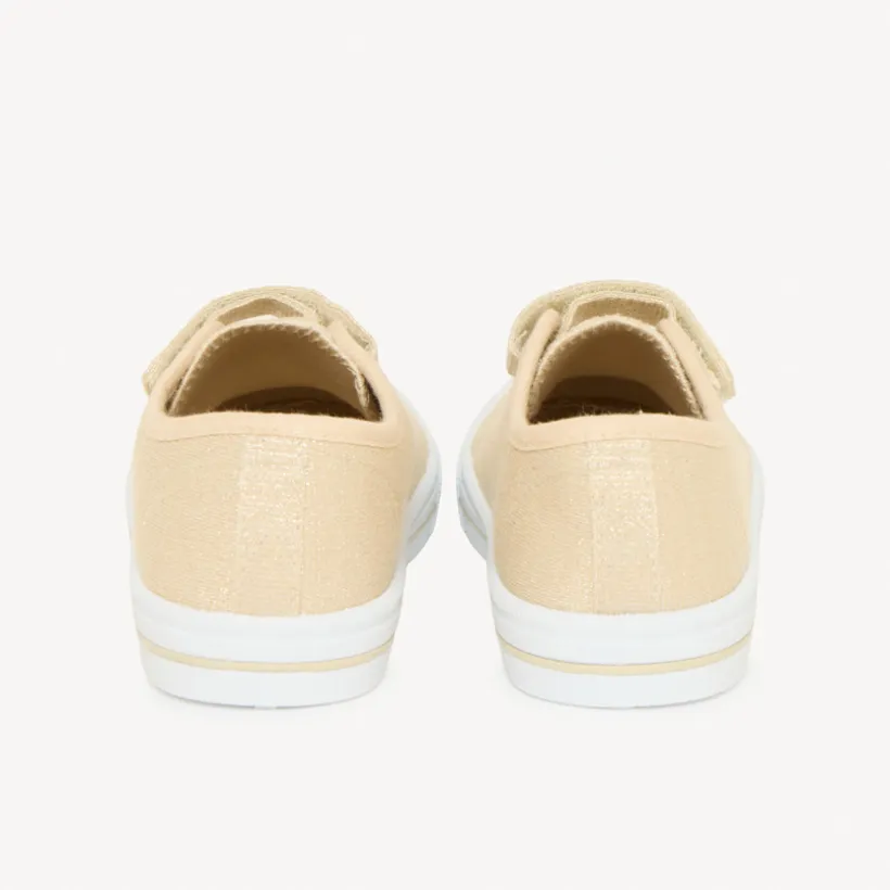 Lage sneakers van gouden stof met klittenband meisjes
