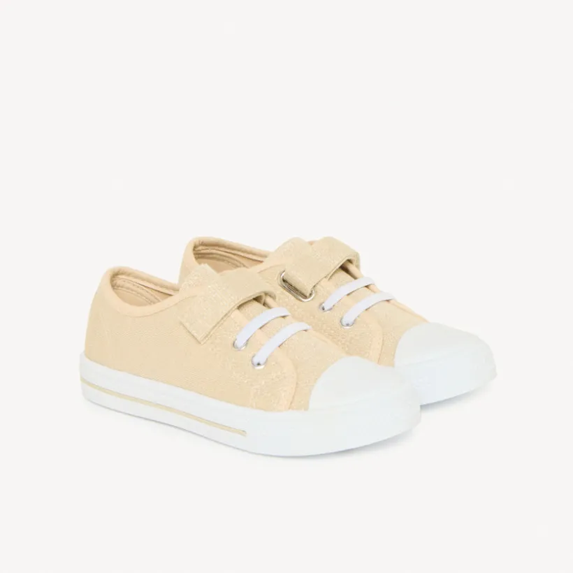 Lage sneakers van gouden stof met klittenband meisjes