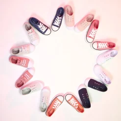 Lage sneakers van stof koraal met veters meisjes
