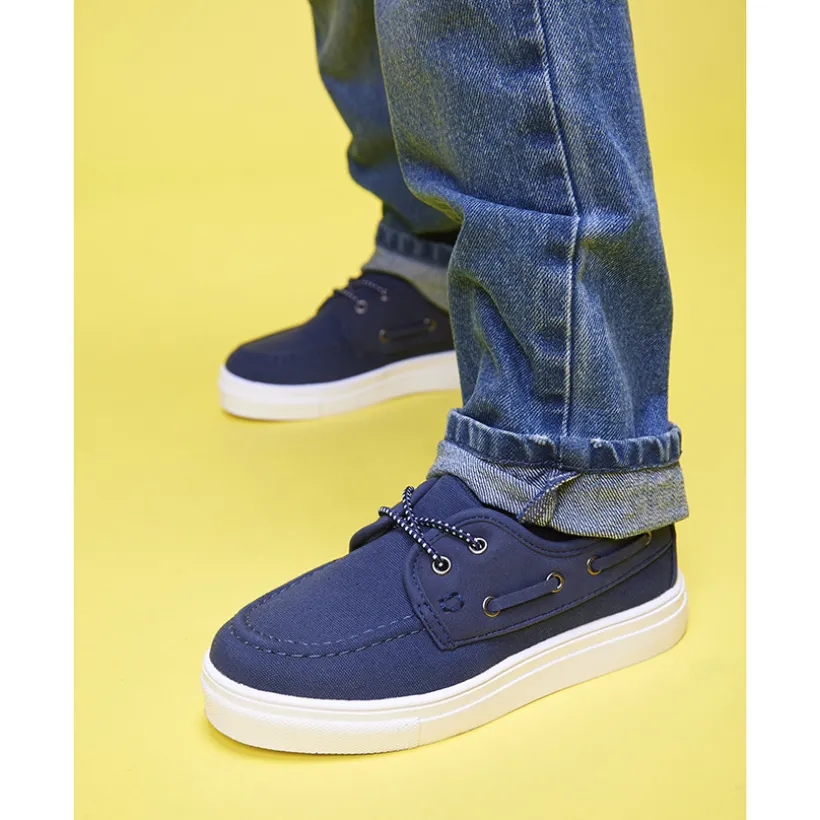 Lage sneakers van twee materialen met elastische veters voor jongen