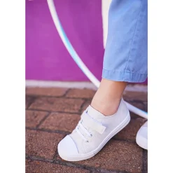 Lage zilveren sneakers met klittenband en elastische veters meisjes