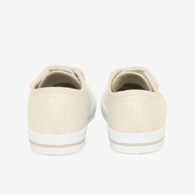 Lage zilveren sneakers met scratch en elastische veters voor baby meisjes