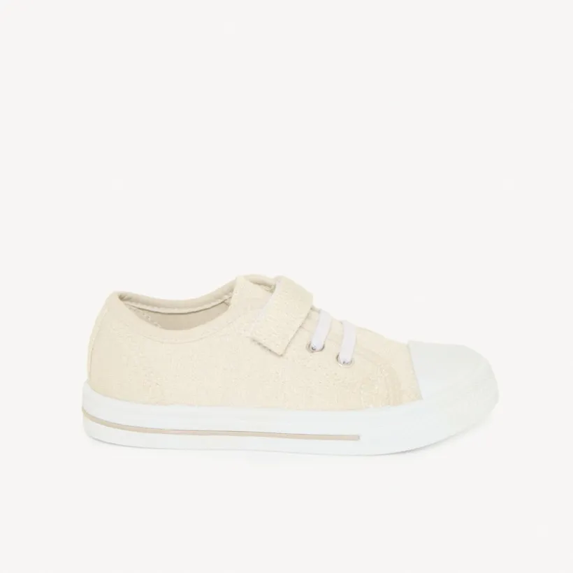 Lage zilveren sneakers met scratch en elastische veters voor baby meisjes