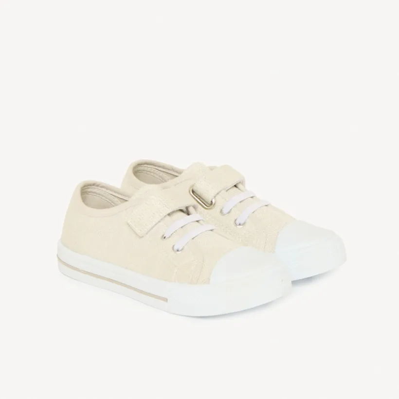Lage zilveren sneakers met scratch en elastische veters voor baby meisjes