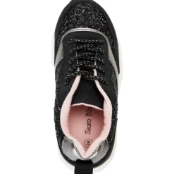 Lage zwarte sneakers in lurex met pailletten en veters meisjes