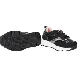 Lage zwarte sneakers in lurex met pailletten en veters meisjes