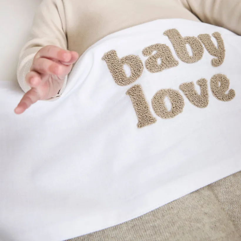 Laken wieg applicatie "Baby Love" 75x100cm Sand Melange