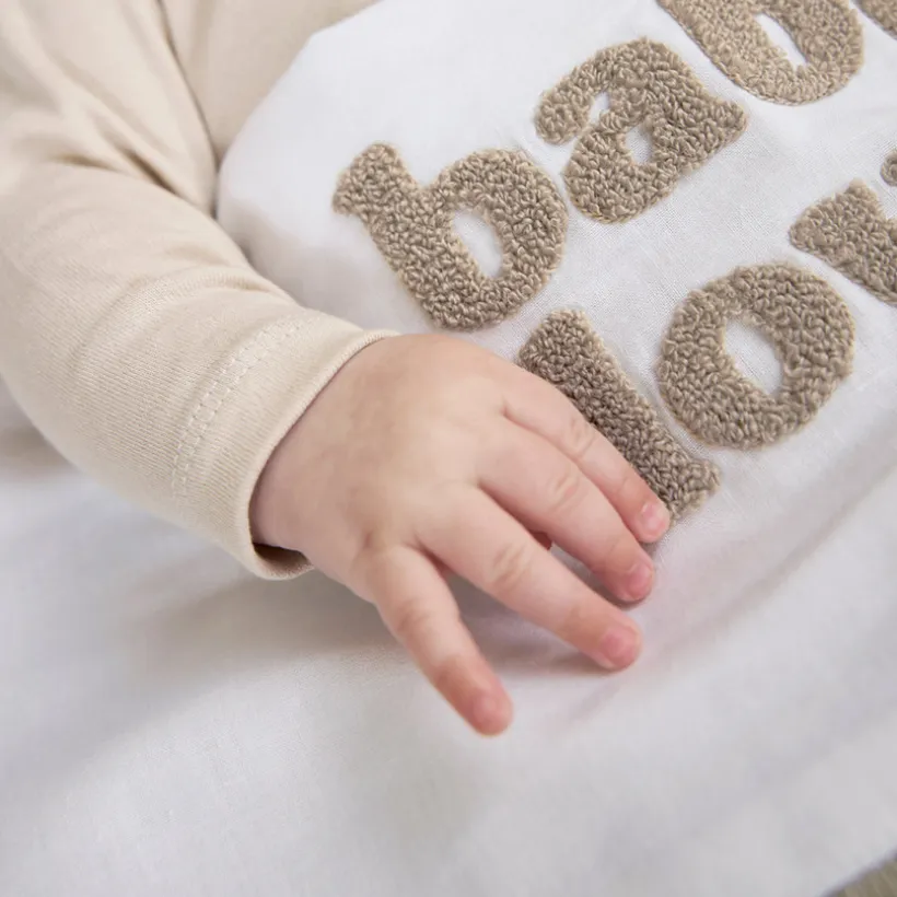 Laken wieg applicatie "Baby Love" 75x100cm Sand Melange