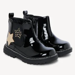 Lakleren bottines met rits en sterpatches voor babymeisje
