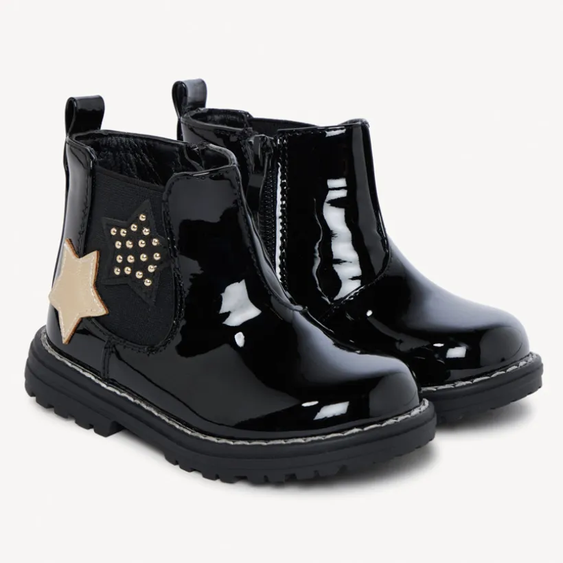 Lakleren bottines met rits en sterpatches voor babymeisje