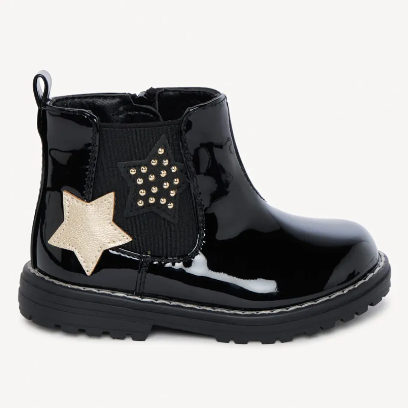 Lakleren bottines met rits en sterpatches voor babymeisje