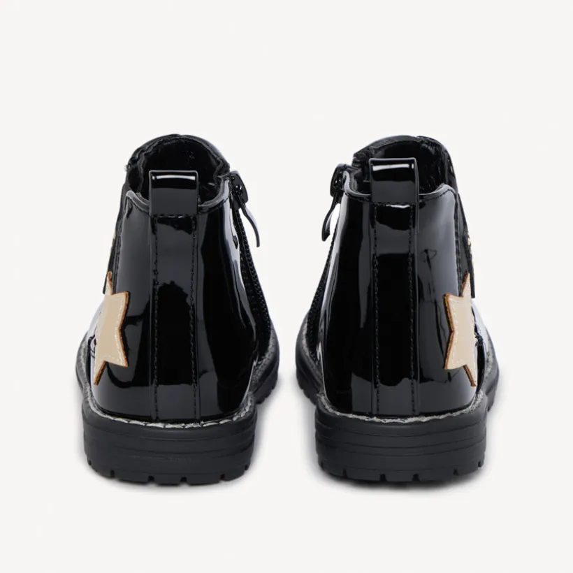 Lakleren bottines met rits en sterpatches voor babymeisje