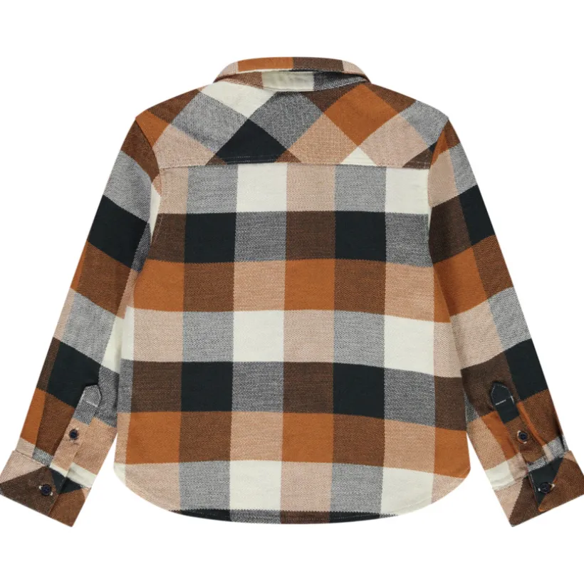 Langarmige geruite blouse met zak jongens