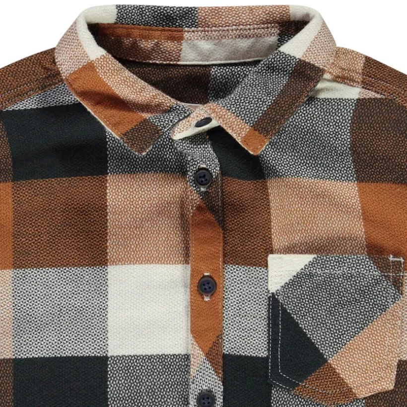Langarmige geruite blouse met zak jongens