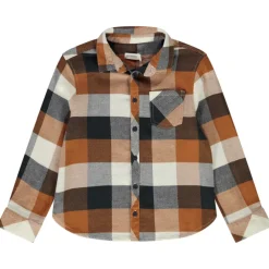 Langarmige geruite blouse met zak jongens