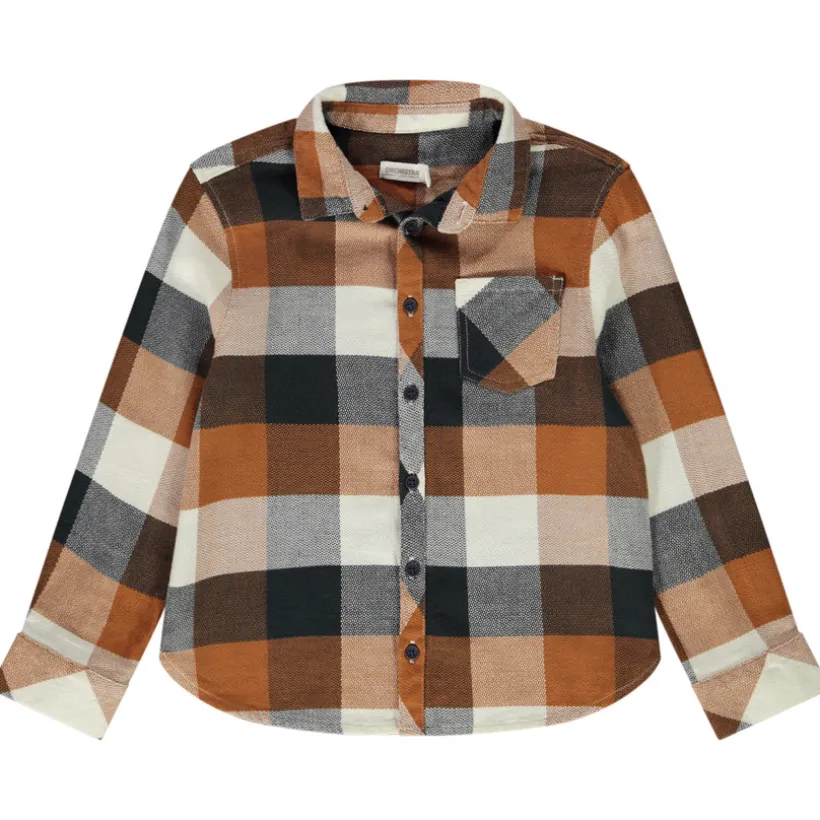 Langarmige geruite blouse met zak jongens