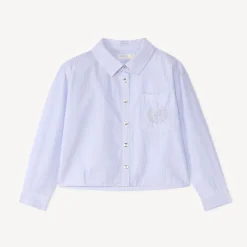 Langarmige gestreepte meisjesblouse met zilveren details
