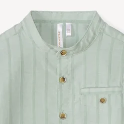 Langarmige gestreepte shirt met Mao-kraag voor babyjongen