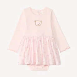 Langarmige jurk voor babymeisjes met 2-in-1-effect en geïntegreerd rompertje