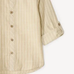 Langarmige mao-kraag jongensbabyblouse van gestreepte stof