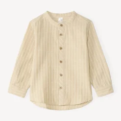 Langarmige mao-kraag jongensbabyblouse van gestreepte stof