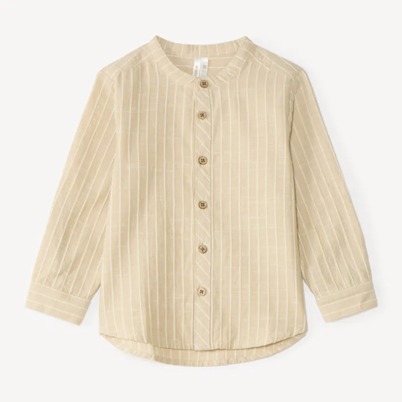Langarmige mao-kraag jongensbabyblouse van gestreepte stof