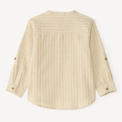 Langarmige mao-kraag jongensbabyblouse van gestreepte stof