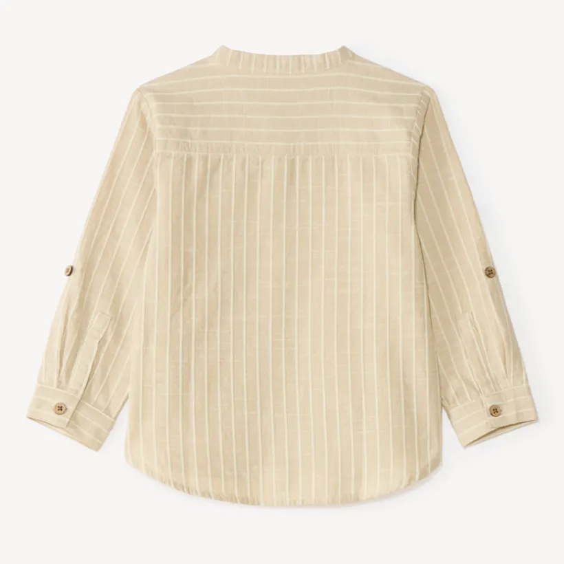 Langarmige mao-kraag jongensbabyblouse van gestreepte stof