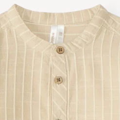 Langarmige mao-kraag jongensbabyblouse van gestreepte stof