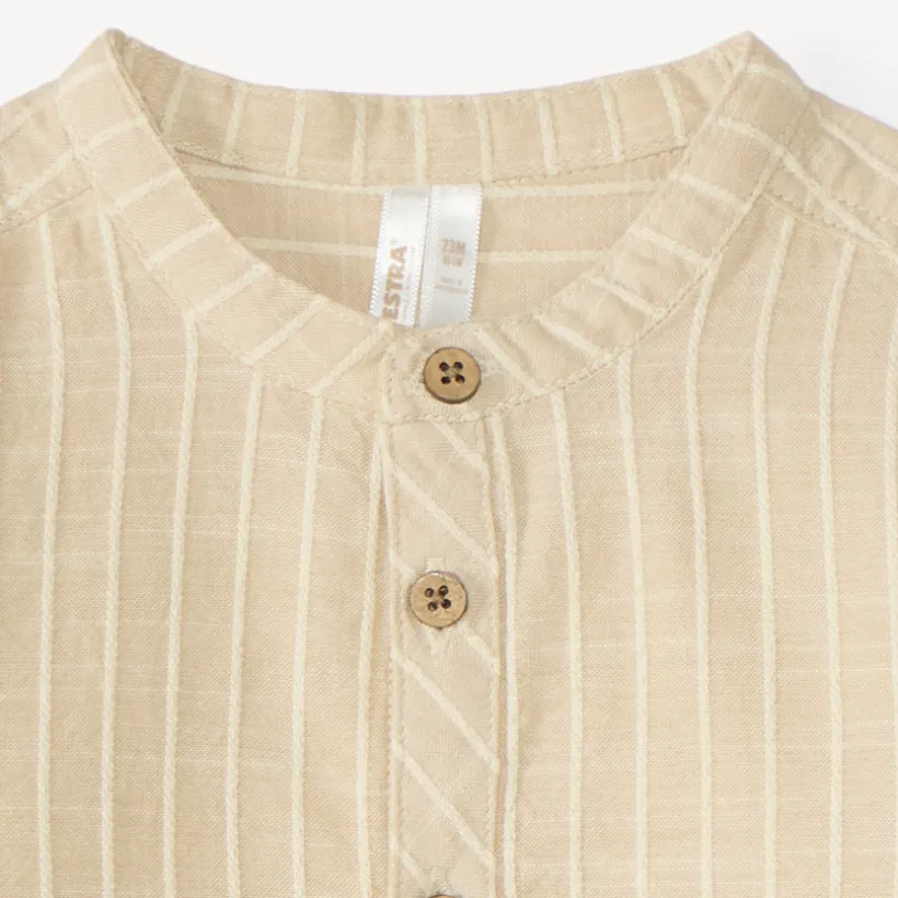 Langarmige mao-kraag jongensbabyblouse van gestreepte stof