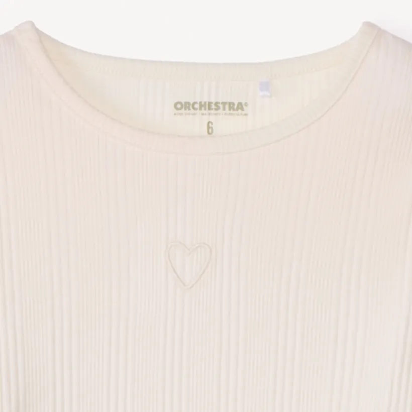 Langarmig geribd T-shirt met geborduurde hartjes meisjes