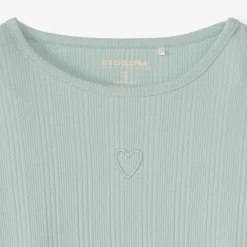 Langarmig geribd T-shirt met geborduurde hartjes meisjes