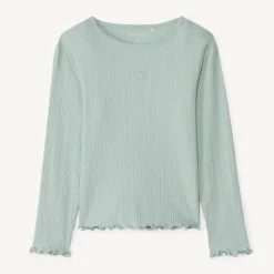 Langarmig geribd T-shirt met geborduurde hartjes meisjes